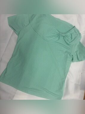Women’s Mint Green Short Sleeve Ribbed Top
